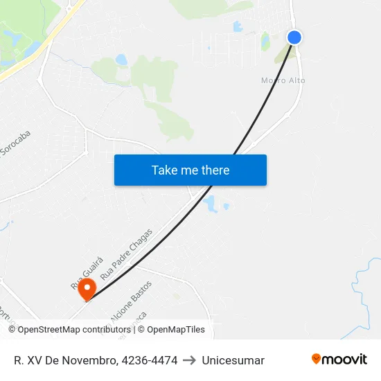 R. XV De Novembro, 4236-4474 to Unicesumar map