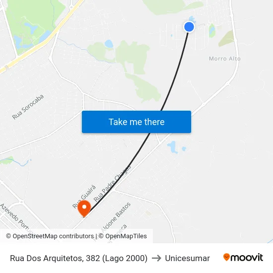Rua Dos Arquitetos, 382 (Lago 2000) to Unicesumar map