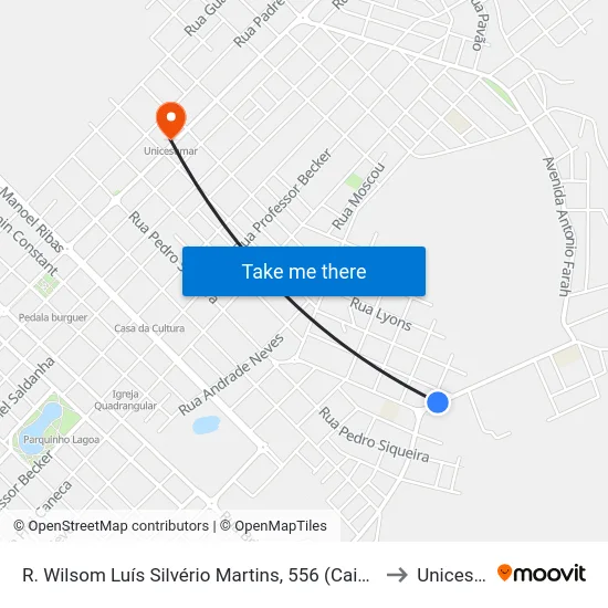 R. Wilsom Luís Silvério Martins, 556 (Caixa D'Agua Sanepar) to Unicesumar map