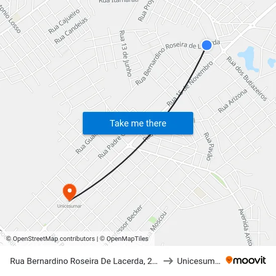 Rua Bernardino Roseira De Lacerda, 216 to Unicesumar map
