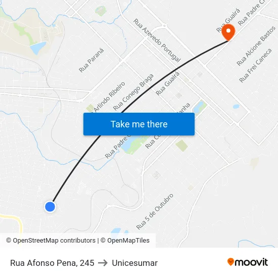 Rua Afonso Pena, 245 to Unicesumar map