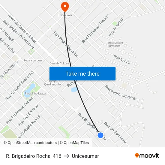 R. Brigadeiro Rocha, 416 to Unicesumar map