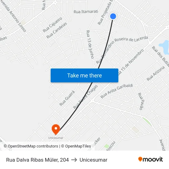 Rua Dalva Ribas Müler, 204 to Unicesumar map