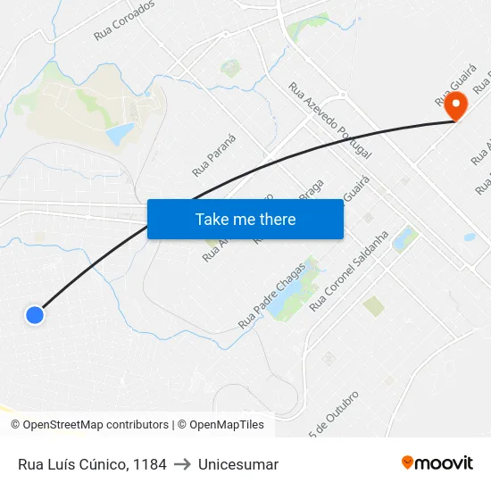 Rua Luís Cúnico, 1184 to Unicesumar map