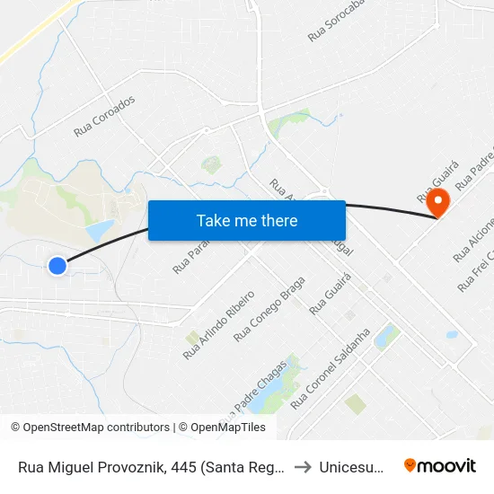 Rua Miguel Provoznik, 445 (Santa Regina) to Unicesumar map
