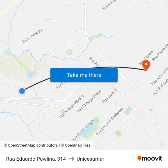 Rua Eduardo Pawlina, 314 to Unicesumar map