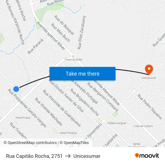 Rua Capitão Rocha, 2751 to Unicesumar map
