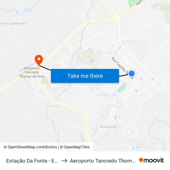 Estação Da Fonte - Embarque to Aeroporto Tancredo Thomas De Faria map