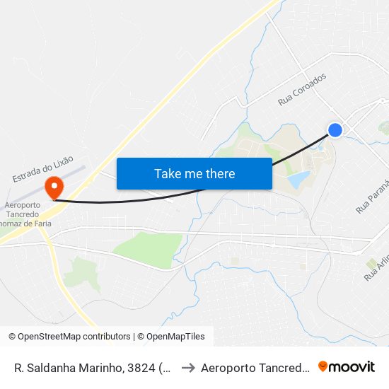 R. Saldanha Marinho, 3824 (Entrada Campus Cedeteg) to Aeroporto Tancredo Thomas De Faria map