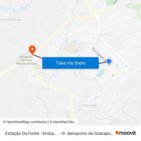 Estação Da Fonte - Embarque to Aeroporto de Guarapuava map