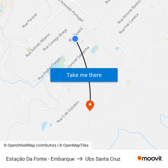 Estação Da Fonte - Embarque to Ubs Santa Cruz map
