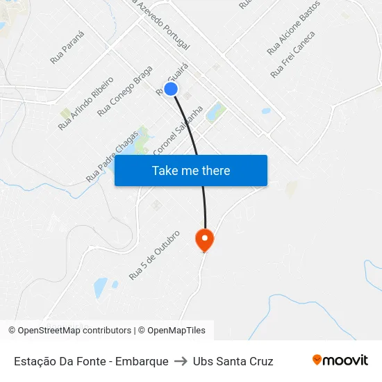 Estação Da Fonte - Embarque to Ubs Santa Cruz map