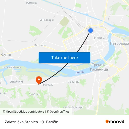 Railway Station to Beočin map