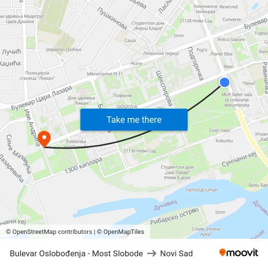 Bulevar Oslobođenja - Most Slobode to Novi Sad map