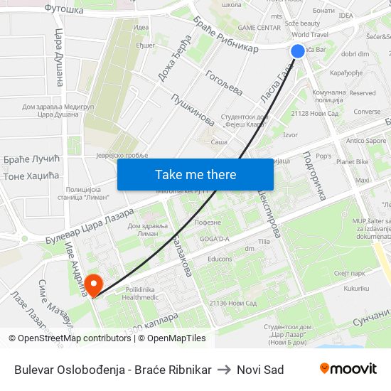 Bulеvar Oslobođenja - Braće Ribnikar to Novi Sad map