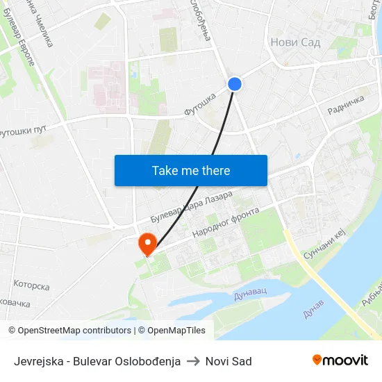 Jevrejska - Bulevar Oslobođenja to Novi Sad map