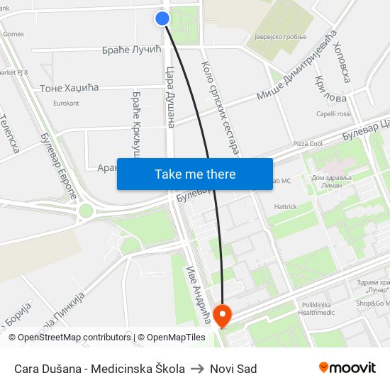 Cara Dušana - Medicinska Škola to Novi Sad map