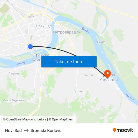 Novi Sad to Sremski Karlovci map