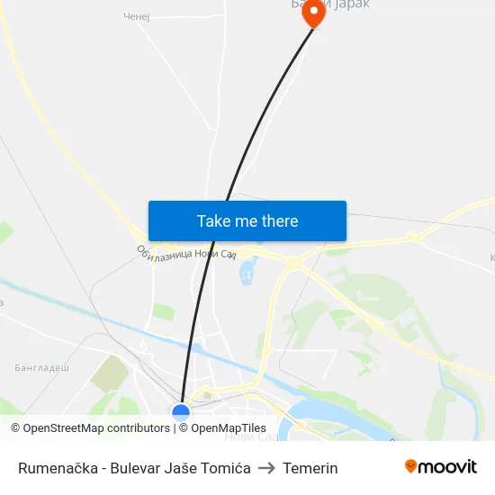 Rumenačka - Bulevar Jaše Tomića to Temerin map