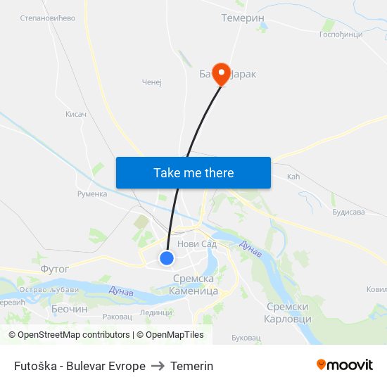 Futoška - Bulevar Evrope to Temerin map