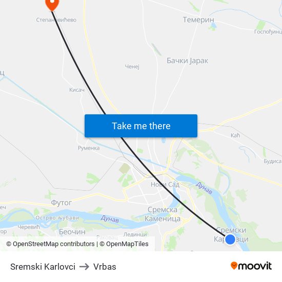Sremski Karlovci to Vrbas map