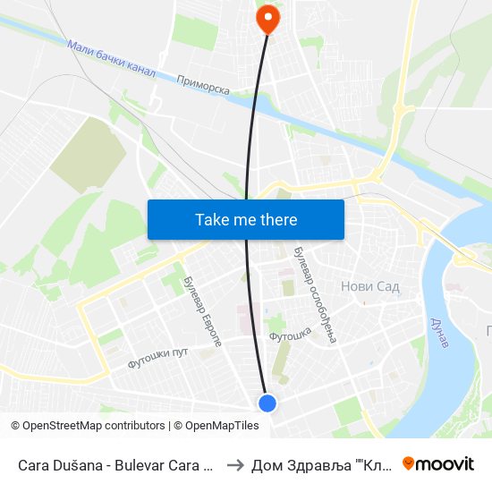 Cara Dušana - Bulevar Cara Lazara to Дом Здравља ""Клиса"" map