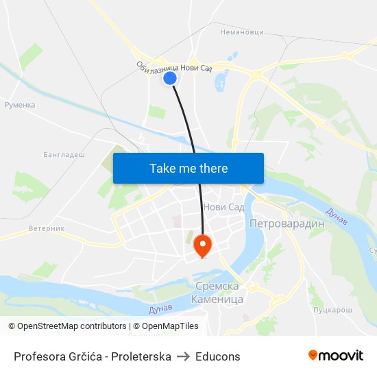Profesora Grčića - Proleterska to Educons map