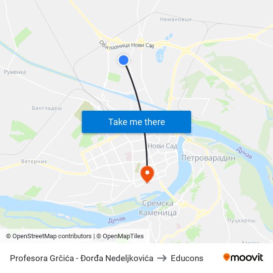 Profesora Grčića - Đorđa Nedeljkovića to Educons map