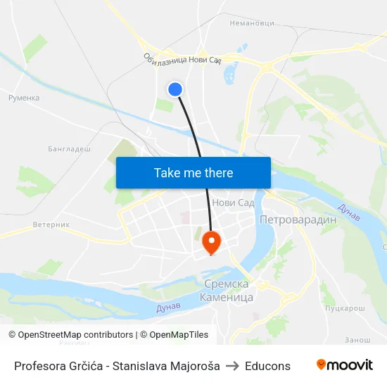 Professor Grčić - Stanislav Majoroš to Educons map