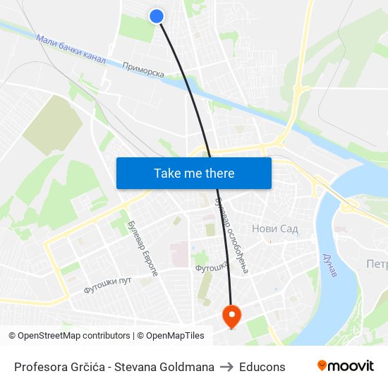 Profesora Grčića - Stevana Goldmana to Educons map