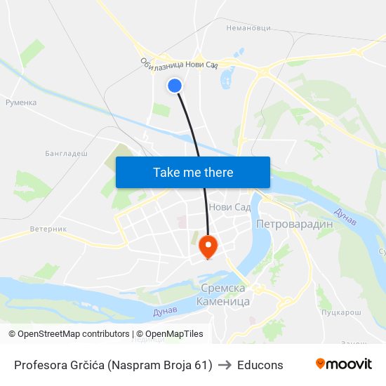 Profesora Grčića (Naspram Broja 61) to Educons map