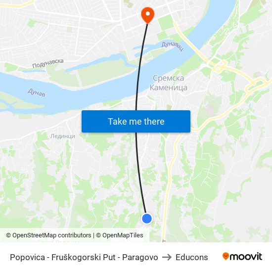 Popovica - Fruškogorski Put - Paragovo to Educons map