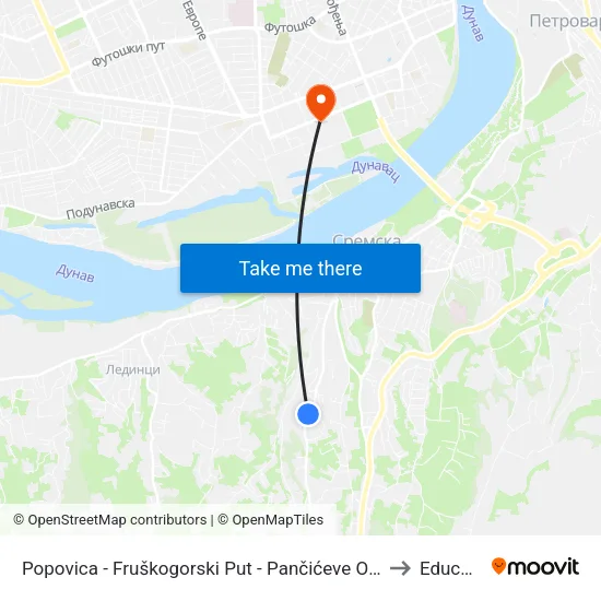 Popovica - Fruska Gora Road - Pancic Spruces to Educons map