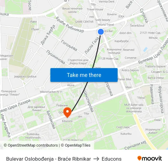 Liberation Boulevard - Brace Ribnikar to Educons map