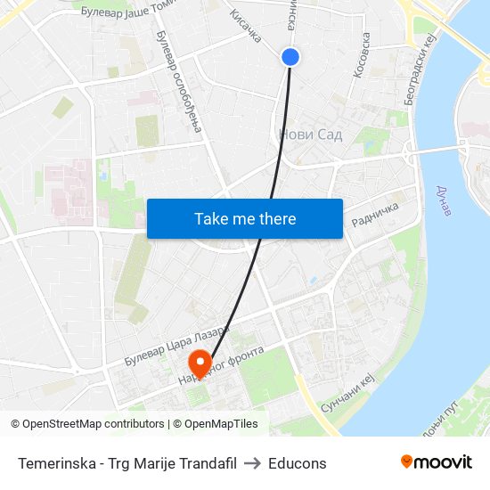 Temerinska - Trg Marije Trandafil to Educons map