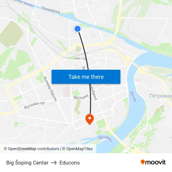 Big Šoping Centar to Educons map