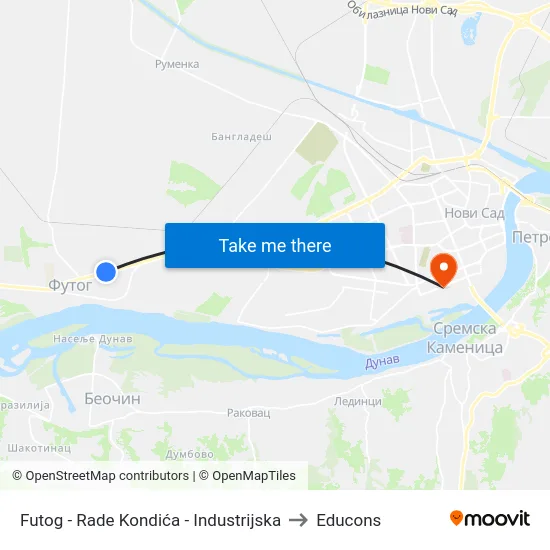 Futog - Rade Kondića - Industrijska to Educons map