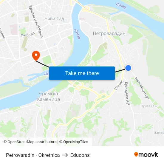 Petrovaradin - Okretnica to Educons map
