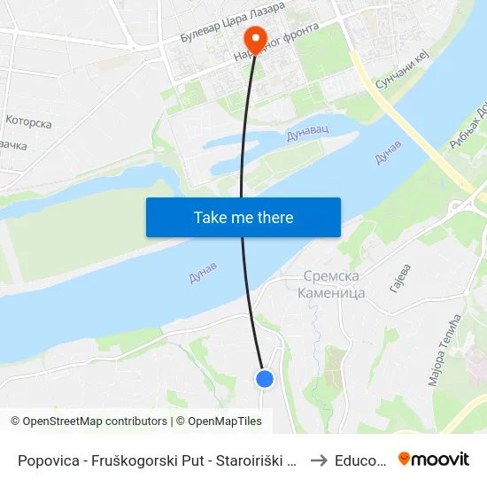 Popovica - Fruškogorski Put - Staroiriški Put to Educons map