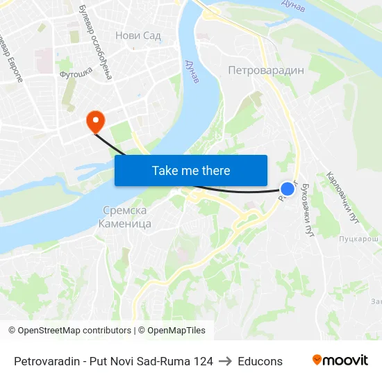 Petrovaradin - Put Novi Sad-Ruma 124 to Educons map