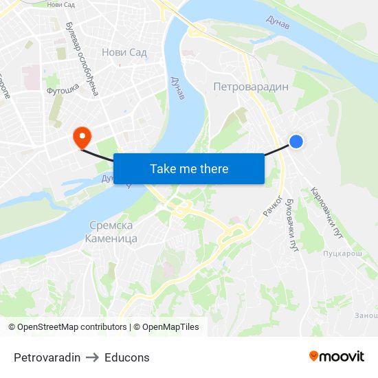 Petrovaradin to Educons map