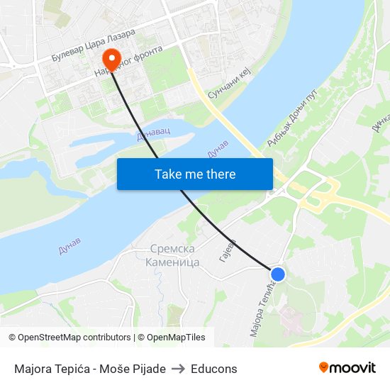 Majora Tepića - Moše Pijade to Educons map