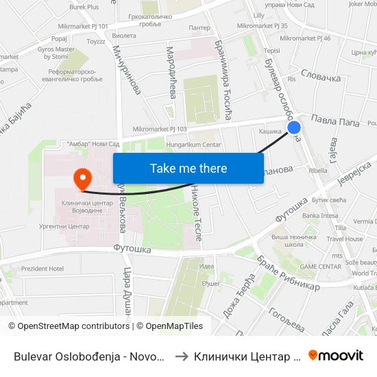 Bulеvar Oslobođenja - Novosadskog Sajma to Клинички Центар Војводине map