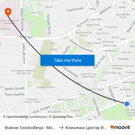 Bulevar Oslobođenja - Most Slobode to Клинички Центар Војводине map