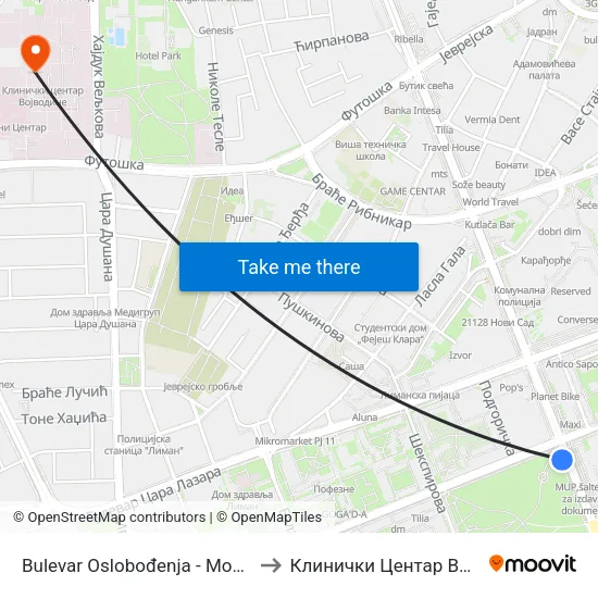 Bulevar Oslobođenja - Most Slobode to Клинички Центар Војводине map