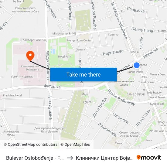 Bulеvar Oslobođenja - Futoška to Клинички Центар Војводине map
