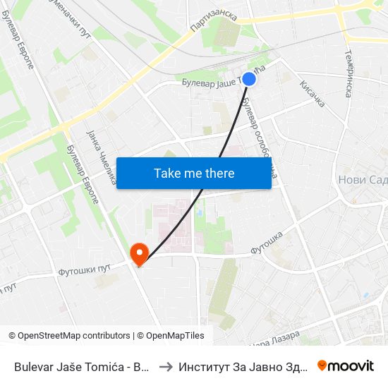 Bulevar Jaše Tomića - Bulevar Oslobođenja to Институт За Јавно Здравље Војводине map