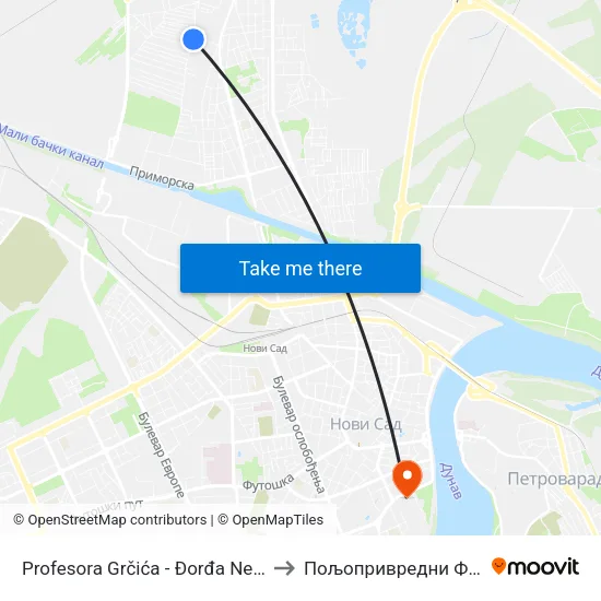 Profesora Grčića - Đorđa Nedeljkovića to Пољопривредни Факултет map