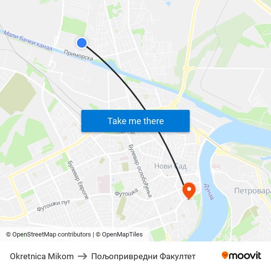 Okretnica Mikom to Пољопривредни Факултет map