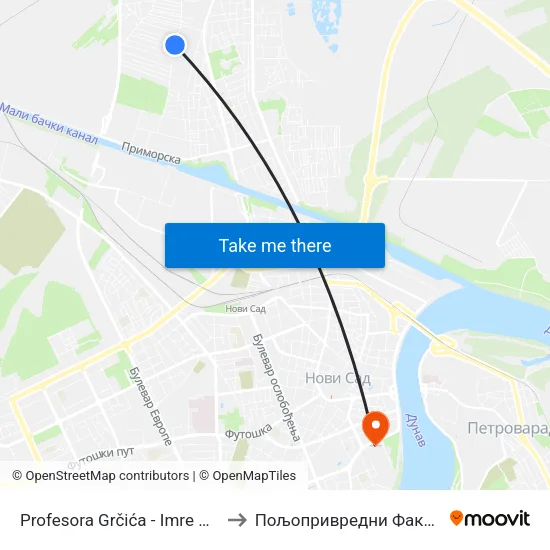 Profesora Grčića - Imre Milera to Пољопривредни Факултет map